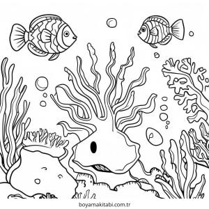 Mercan boyama sayfası – renkli çizimler, okul öncesi