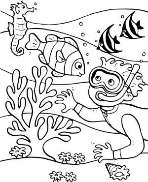 Mercan boyama sayfası,  coloring page, Mercan, Çocuk ve Balık, 