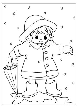 Mevsimler boyama sayfası,  coloring page, Kışın Şemsiye Tutan Gülümseyen Kız, 