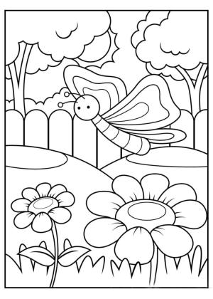 Mevsimler boyama sayfası,  coloring page, İlkbaharda Kelebek ve Çiçek, 