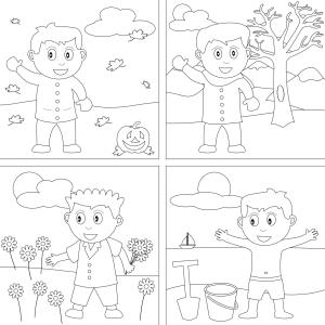 Mevsimler boyama sayfası,  coloring page, Dört Mevsim Evlat, 