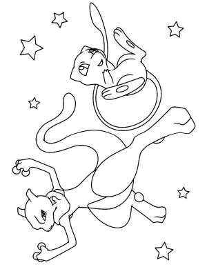 Mew boyama sayfası,  coloring page, Mewtwo ile Mew, 