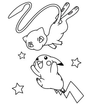 Mew boyama sayfası,  coloring page, Mew ve Pikachu, 