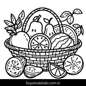 Meyve Sepeti boyama sayfası – el becerilerini geliştirir, boyama çalışması