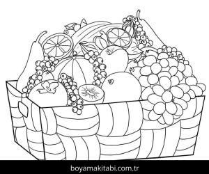 Meyve Sepeti boyama sayfası – renkli çizimler, okul öncesi