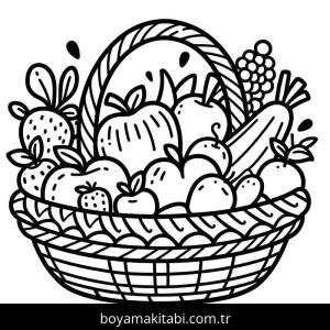 Meyve Sepeti boyama sayfası – keyifli zaman, renkli çizimler