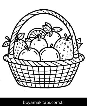 Meyve Sepeti boyama sayfası – çizgi film temalı, basit çizim