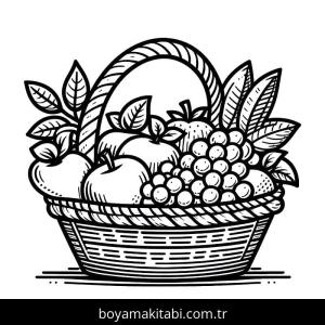 Meyve Sepeti boyama sayfası – eğlenceli etkinlik, el becerilerini geliştirir