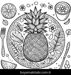 Meyve boyama sayfası,  coloring page, çerçeveli, canlı, ince çizgili