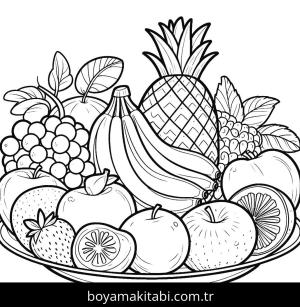Meyve boyama sayfası,  coloring page, çerçeveli, detaylı, yuvarlak hatlı