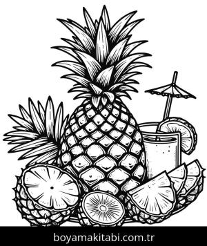 Meyve boyama sayfası,  coloring page, detaylı, komik, komik