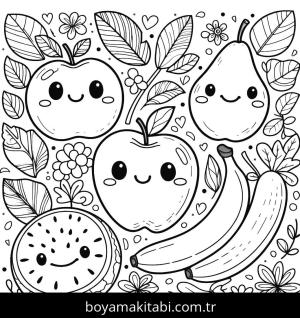 Meyve boyama sayfası,  coloring page, harika, modern, çizgi