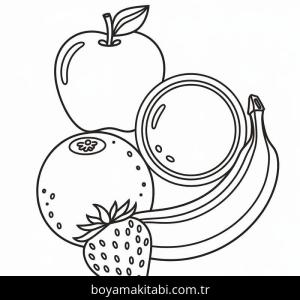 Meyveler boyama sayfası – PDF indir, sevimli karakter