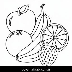 Meyveler boyama sayfası – basit çizim, kolay boyama