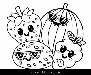 Meyveler boyama sayfası – çizgi film temalı, basit çizim