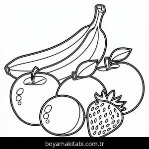 Meyveler boyama sayfası – sevimli karakter, sanatsal çalışma