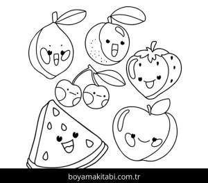 Meyveler boyama sayfası – çocuk aktivitesi, PDF indir