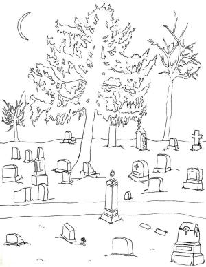 Mezarlık boyama sayfası,  coloring page, Terkedilmiş Mezarlık, 