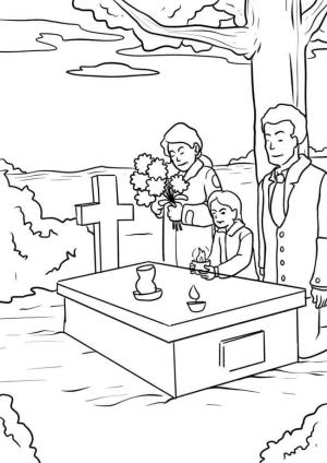 Mezarlık boyama sayfası,  coloring page, Mezarlık Ve Üç Kişi, 