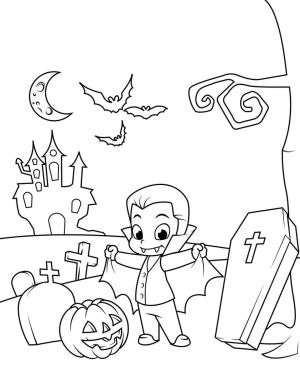 Mezarlık boyama sayfası,  coloring page, Mezarlık Drakula Ve Kabak, 