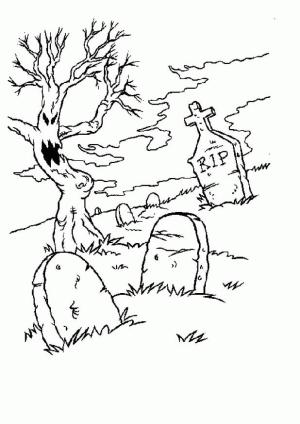 Mezarlık boyama sayfası,  coloring page, Ağaçlı Mezarlık, 