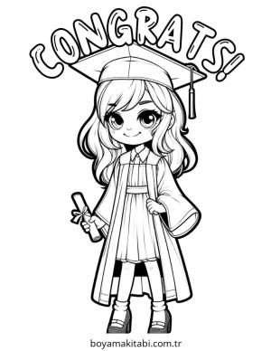 Mezuniyet boyama sayfası – çocuk aktivitesi, PDF indir