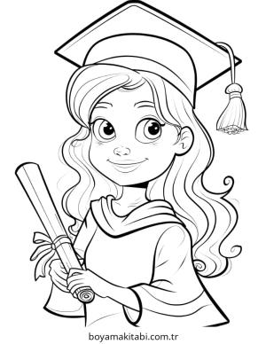 Mezuniyet boyama sayfası – sevimli karakter, sanatsal çalışma