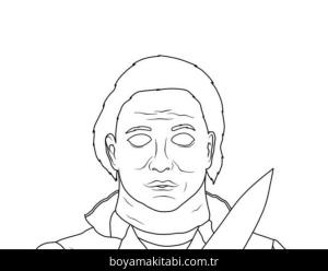 Michael Myers boyama sayfası – çizgi film temalı, basit çizim