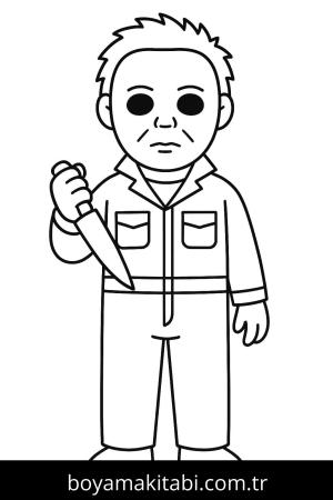 Michael Myers boyama sayfası – sevimli karakter, sanatsal çalışma