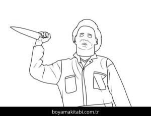 Michael Myers boyama sayfası – renkli çizimler, okul öncesi