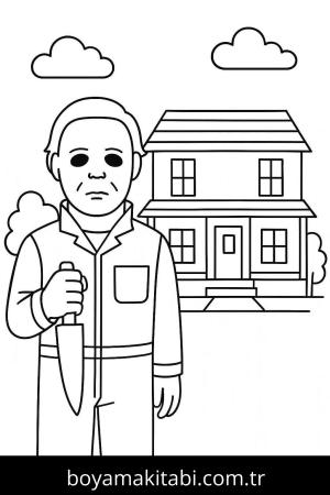 Michael Myers boyama sayfası – çocuk aktivitesi, PDF indir