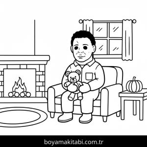 Michael Myers boyama sayfası – basit çizim, kolay boyama