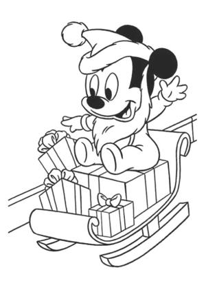 Mickey Mouse (Miki Fare) boyama sayfası,  coloring page, Kızakta Mickey Mouse, 