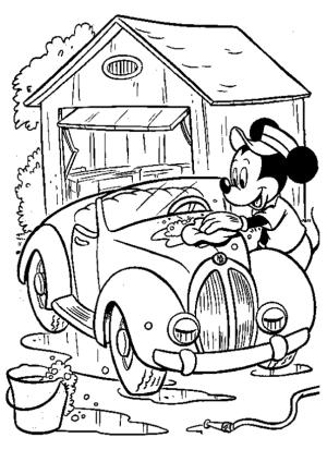 Mickey Mouse (Miki Fare) boyama sayfası,  coloring page, Mickey Mouse Araba Yıkama, 