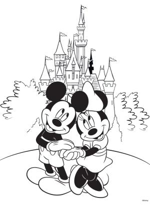 Mickey Mouse (Miki Fare) boyama sayfası,  coloring page, Şirin Mickey Ve Minnie Kalenin Önünde, 