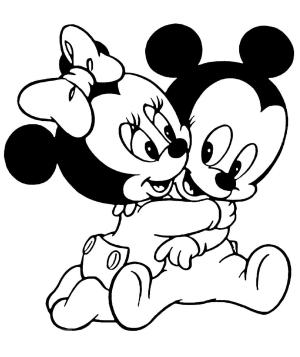 Mickey Mouse (Miki Fare) boyama sayfası,  coloring page, Bebek Minnie Mouse, Bebek Mickey Mouse’a sarılıyor, 