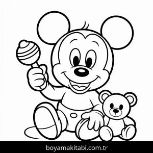 Mickey Mouse (Miki Fare) boyama sayfası – basit çizim, kolay boyama
