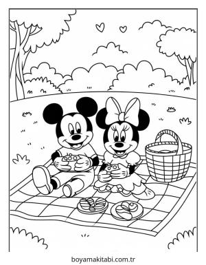 Mickey ve Minnie Mouse boyama sayfası – renkli çizimler, okul öncesi