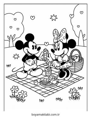 Mickey ve Minnie Mouse boyama sayfası – renkli çizimler, okul öncesi