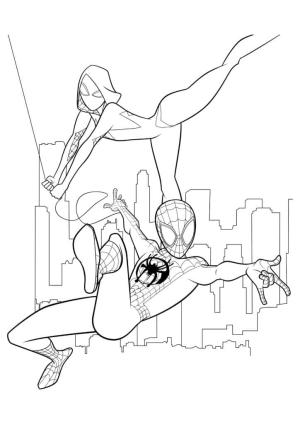 Miles Morales boyama sayfası,  coloring page, örümcek Adam Miles Morales Ve Gwen Stacy, 