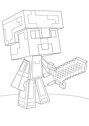 Minecraft boyama sayfası,  coloring page, Ana karakter bir zırh giyer ve bir kılıç tutar, 