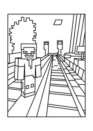 Minecraft boyama sayfası,  coloring page, Aferin, bir demiryolu inşa ettim!, 