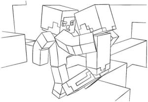 Minecraft boyama sayfası,  coloring page, Bir adam diğerini uçuruma itti, 