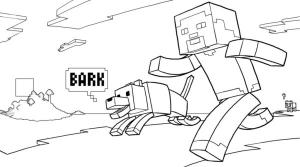 Minecraft boyama sayfası,  coloring page, Ana karakter evcilleştirilmiş bir kurtla koşuyor, 