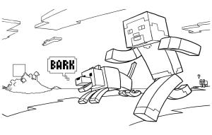 Minecraft boyama sayfası,  coloring page, Steve Köpekle Koş, 