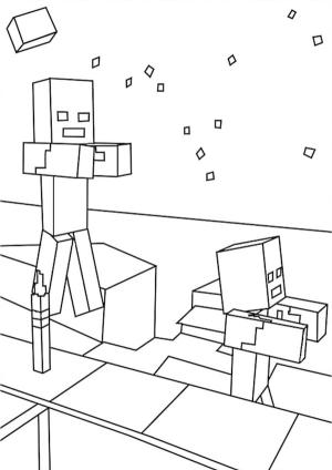 Minecraft boyama sayfası,  coloring page, Zombiler yiyecek arıyor, 