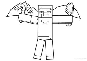 Minecraft boyama sayfası,  coloring page, Bir kazma, meşale ve kanatlar, mutluluk için başka ne gerekir. Elmas kılıç dışında tabii ki., 