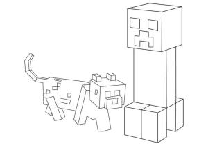 Minecraft boyama sayfası,  coloring page, Minecraft’ta Creeper Ve Köpek, 