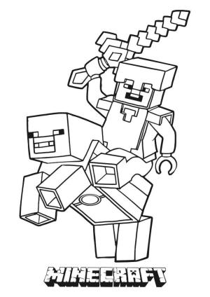 Minecraft boyama sayfası,  coloring page, Steve Domuz Biniyor Ve Kılıç Tutuyor, 