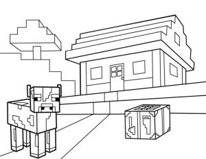 Minecraft boyama sayfası,  coloring page, Bir inek alet kutusunun yanında duruyor, 